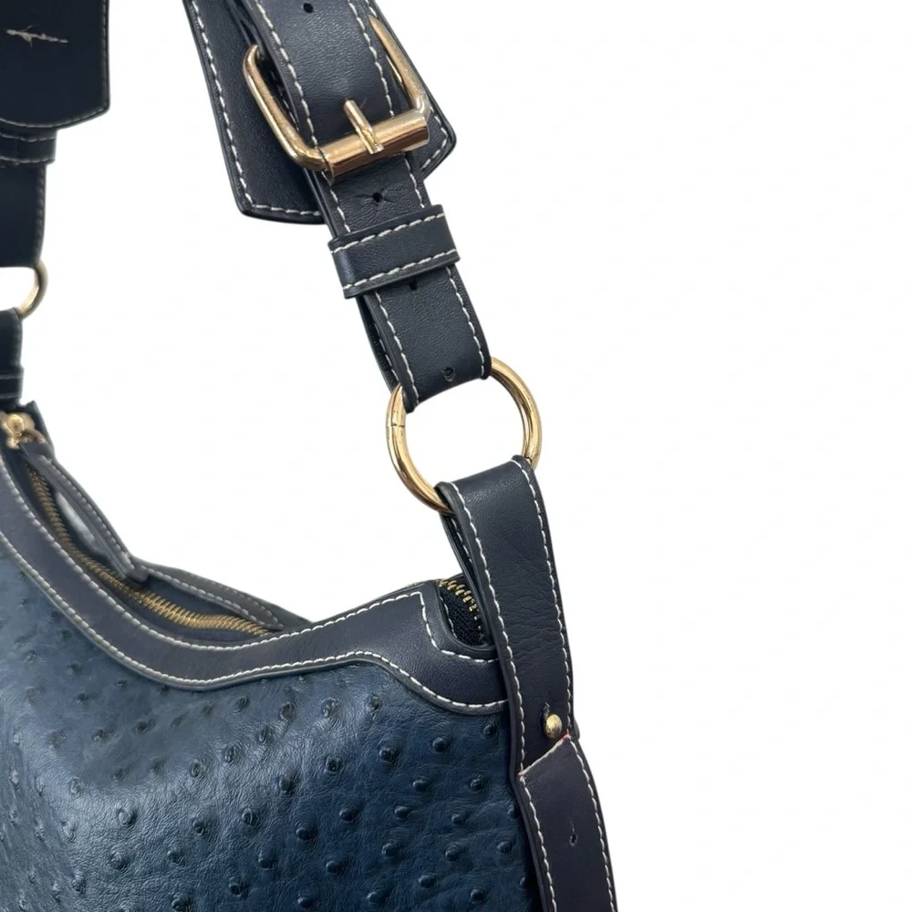 Dooney & Bourke Ostrich Embossed Leather Shoulder Bag Navy Blue Medium Purse - Picture 5 of 11